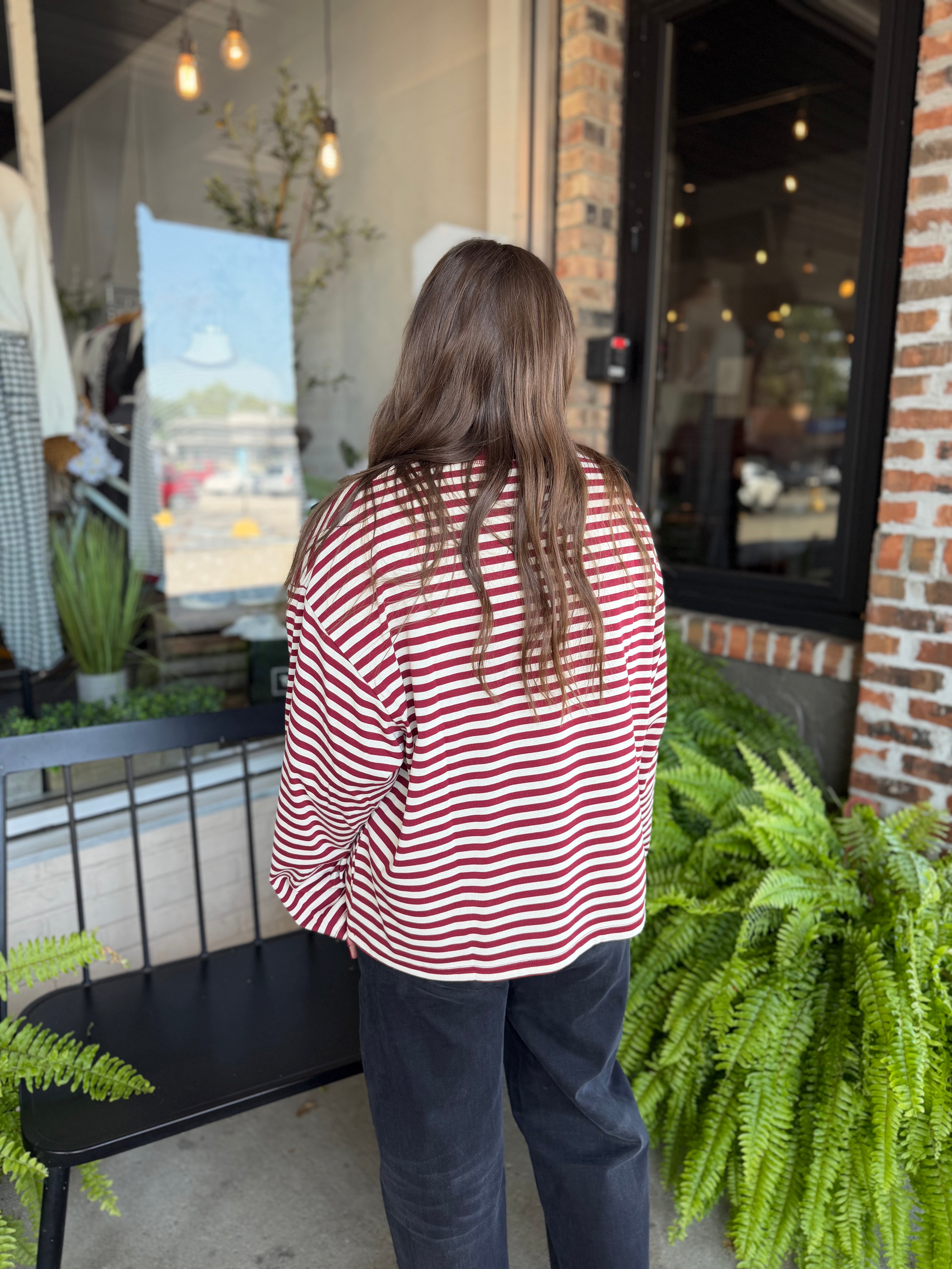 Red Stripe Long Sleeve Top