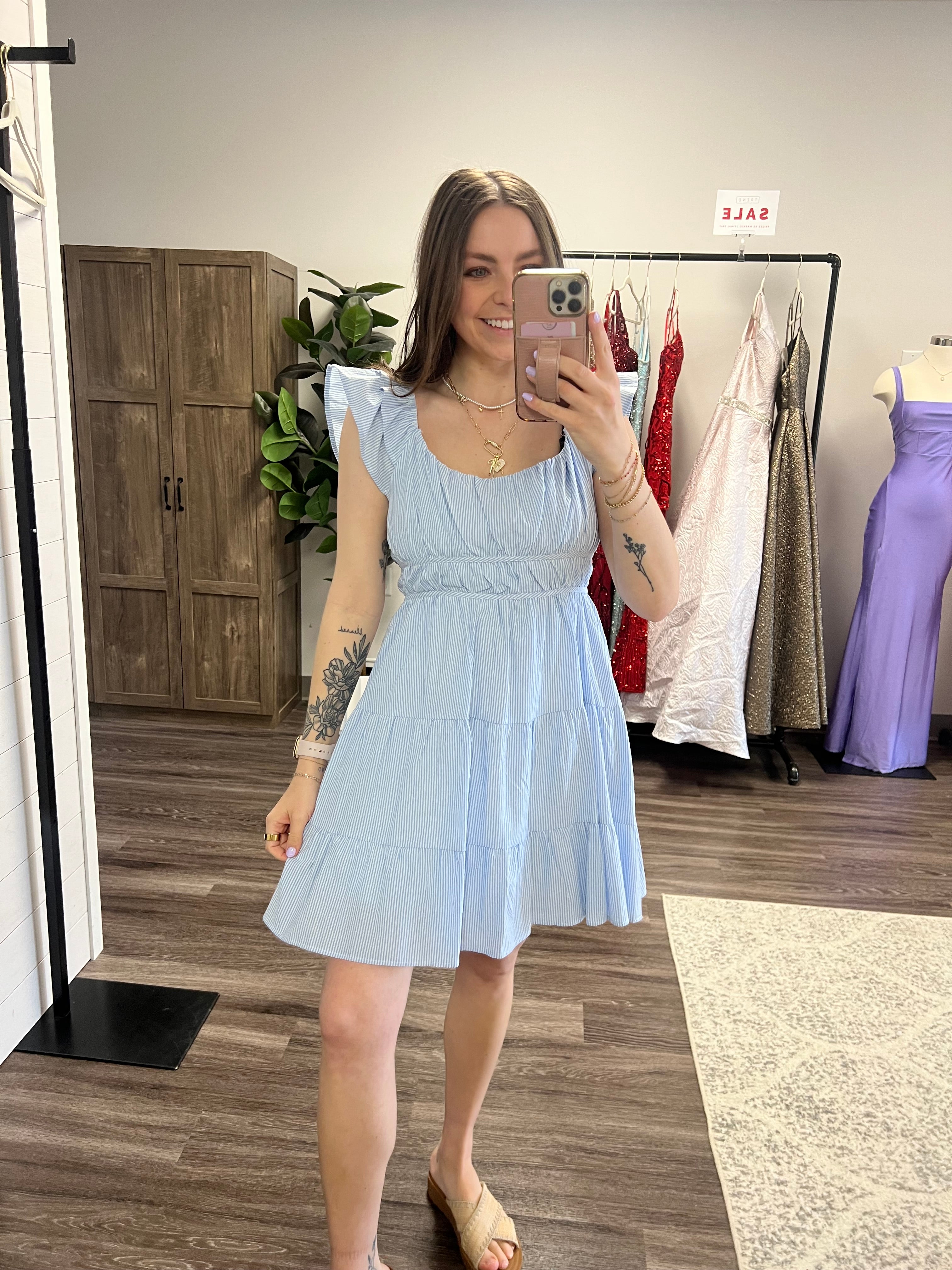 Blue Stripe Babydoll Dress