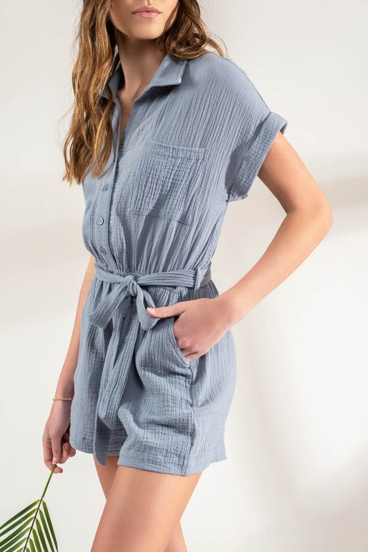 Blue Collared Romper
