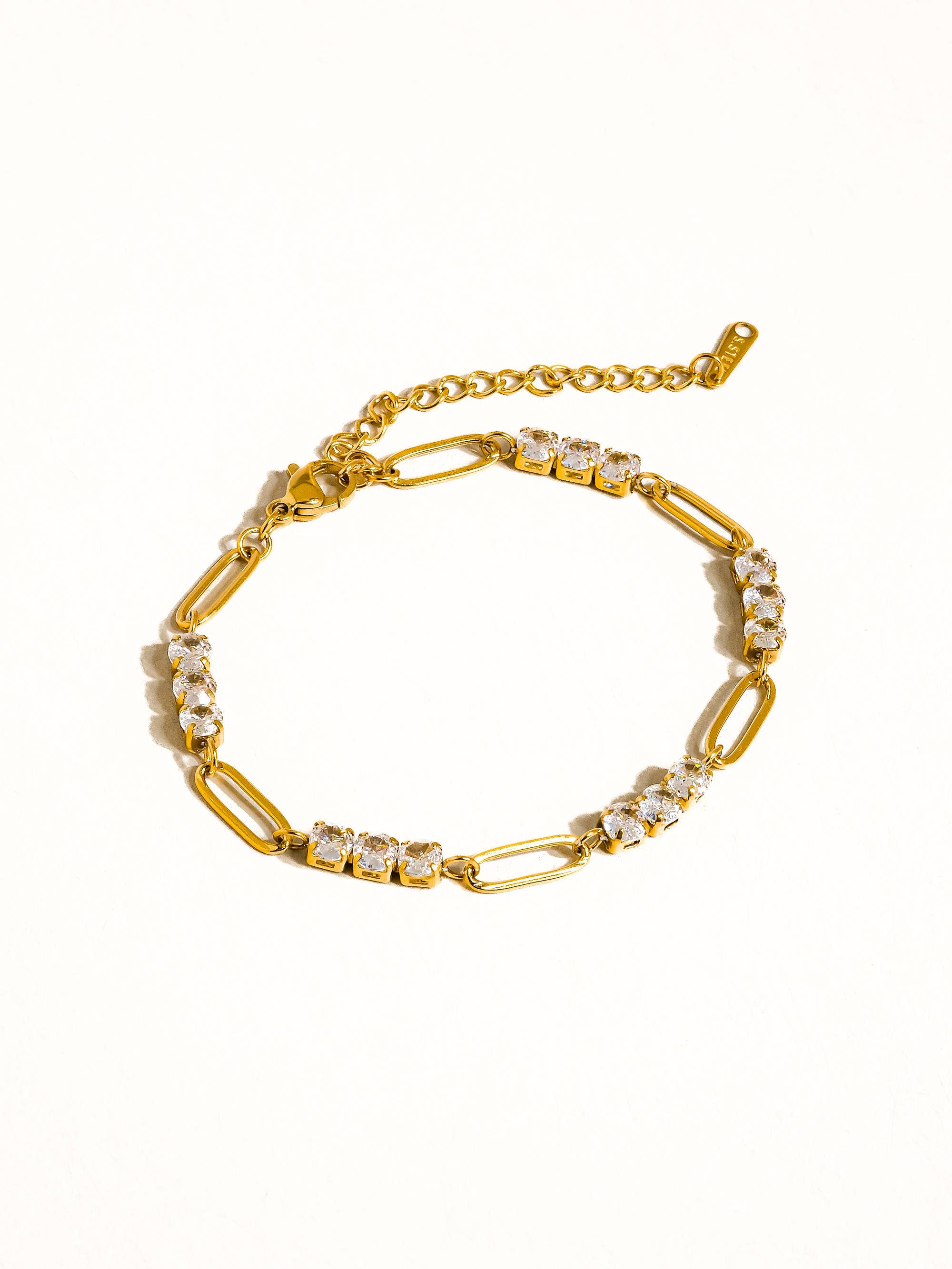 18K Gold Non-Tarnish Rhinestone Chain Bracelet