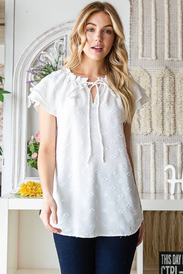 White Ruffle Tie Blouse - FINAL SALE