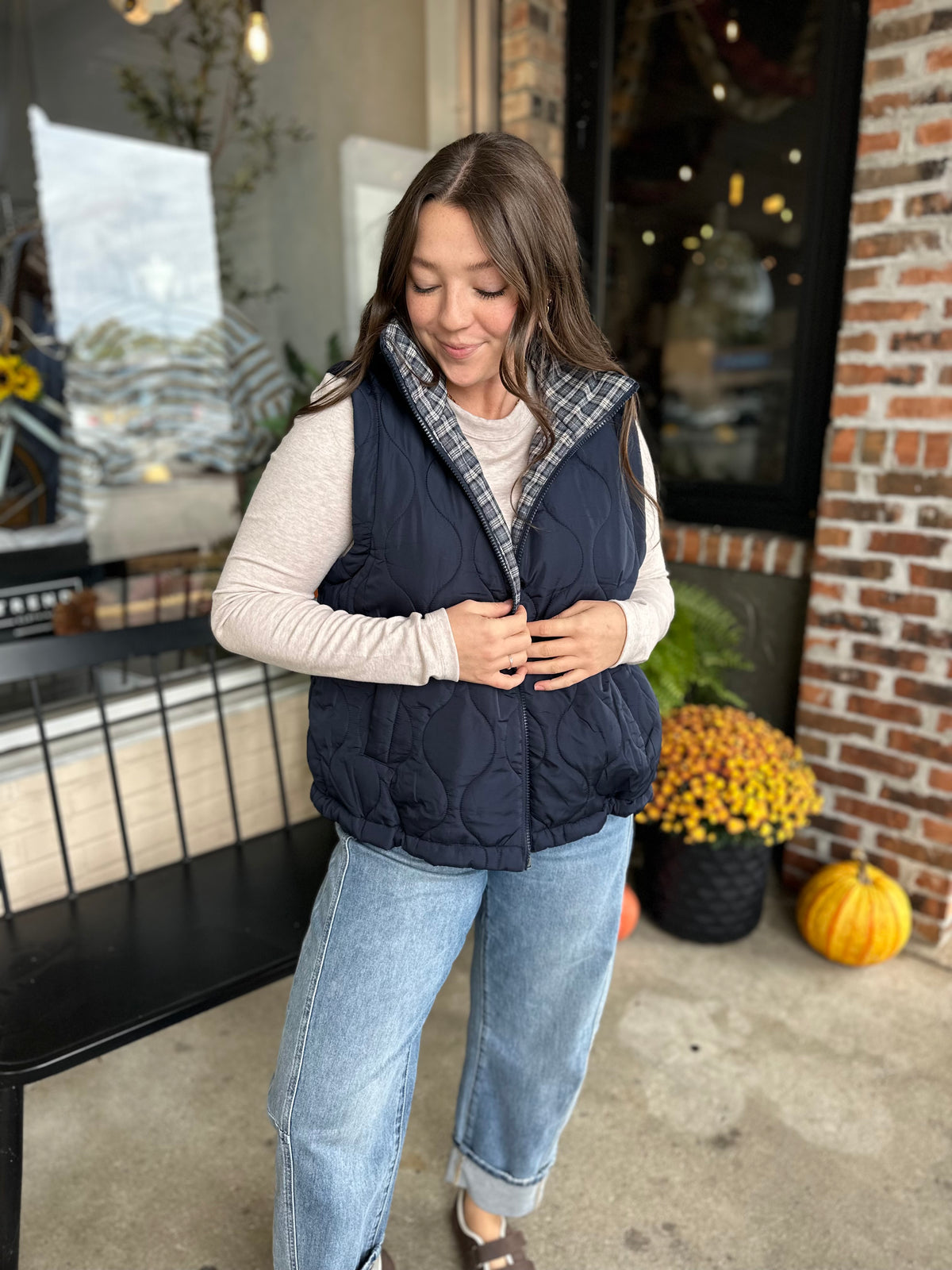 Navy Plaid Collar Vest