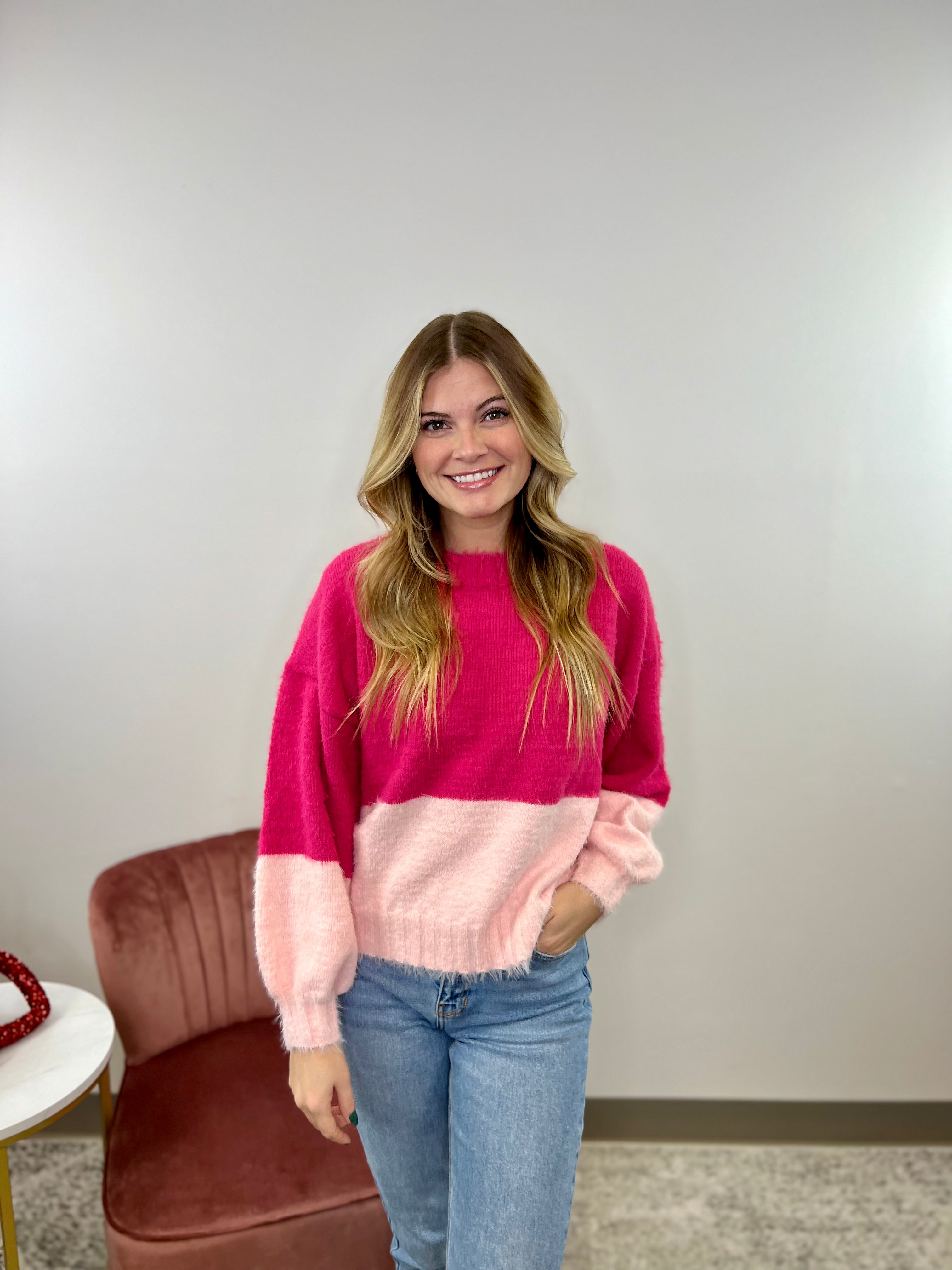 Fuchsia Split Fuzzy Sweater