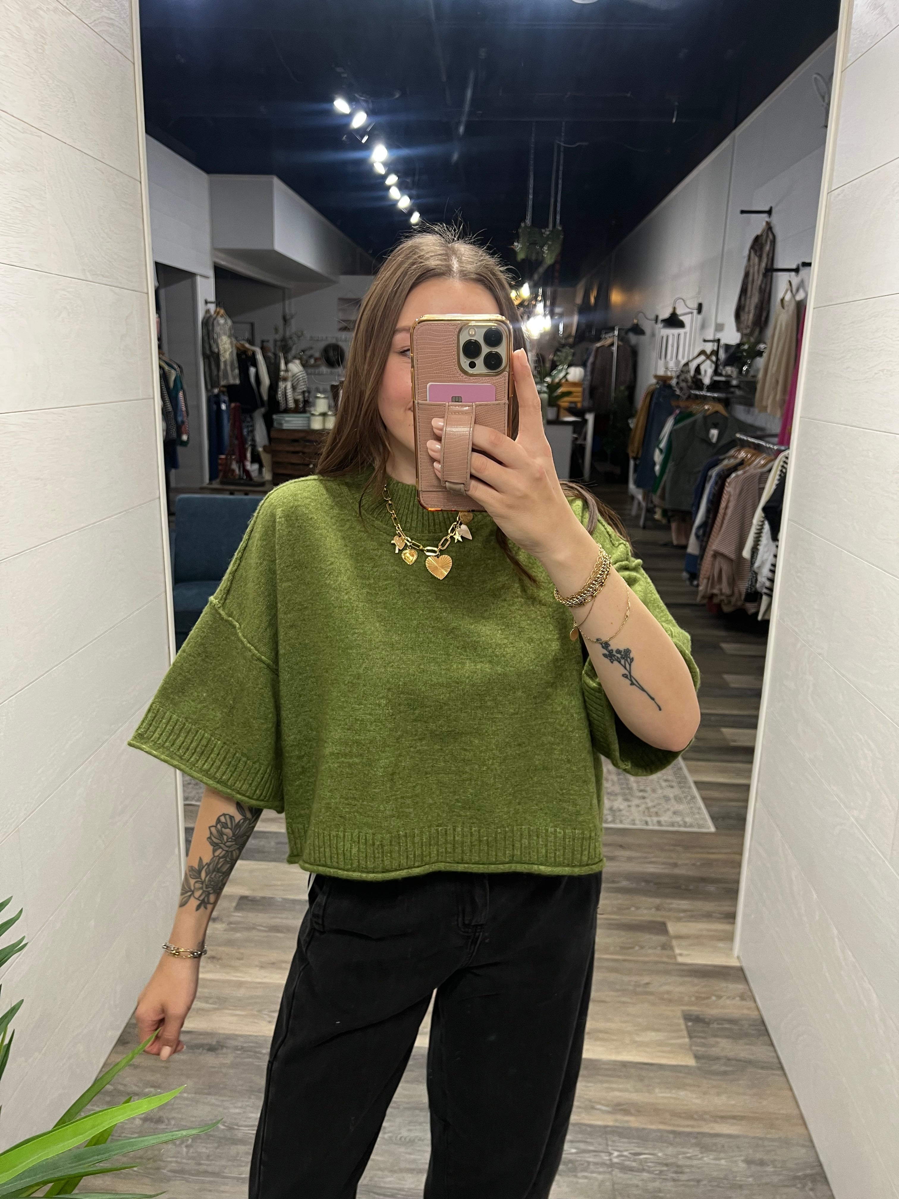 Green Marled Mock Neck Sweater - FINAL SALE