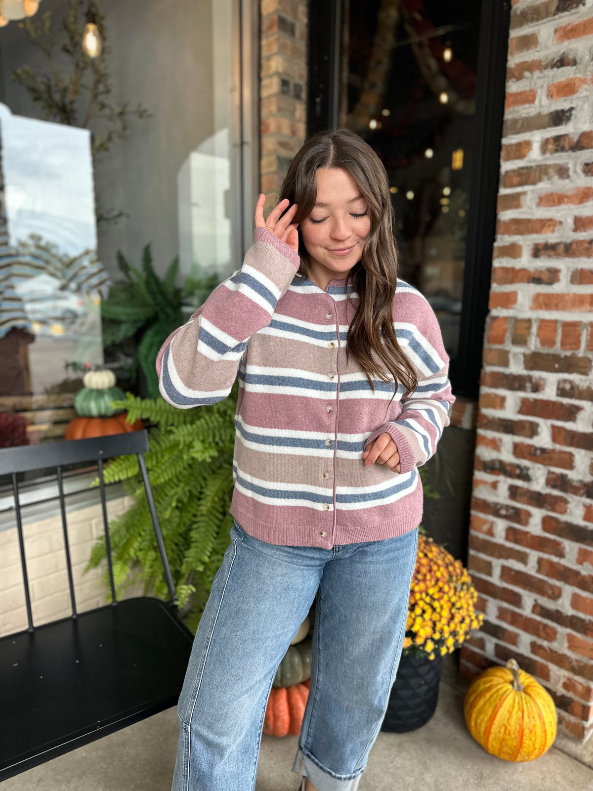 Mauve Multi Stripe Cardigan - FINAL SALE