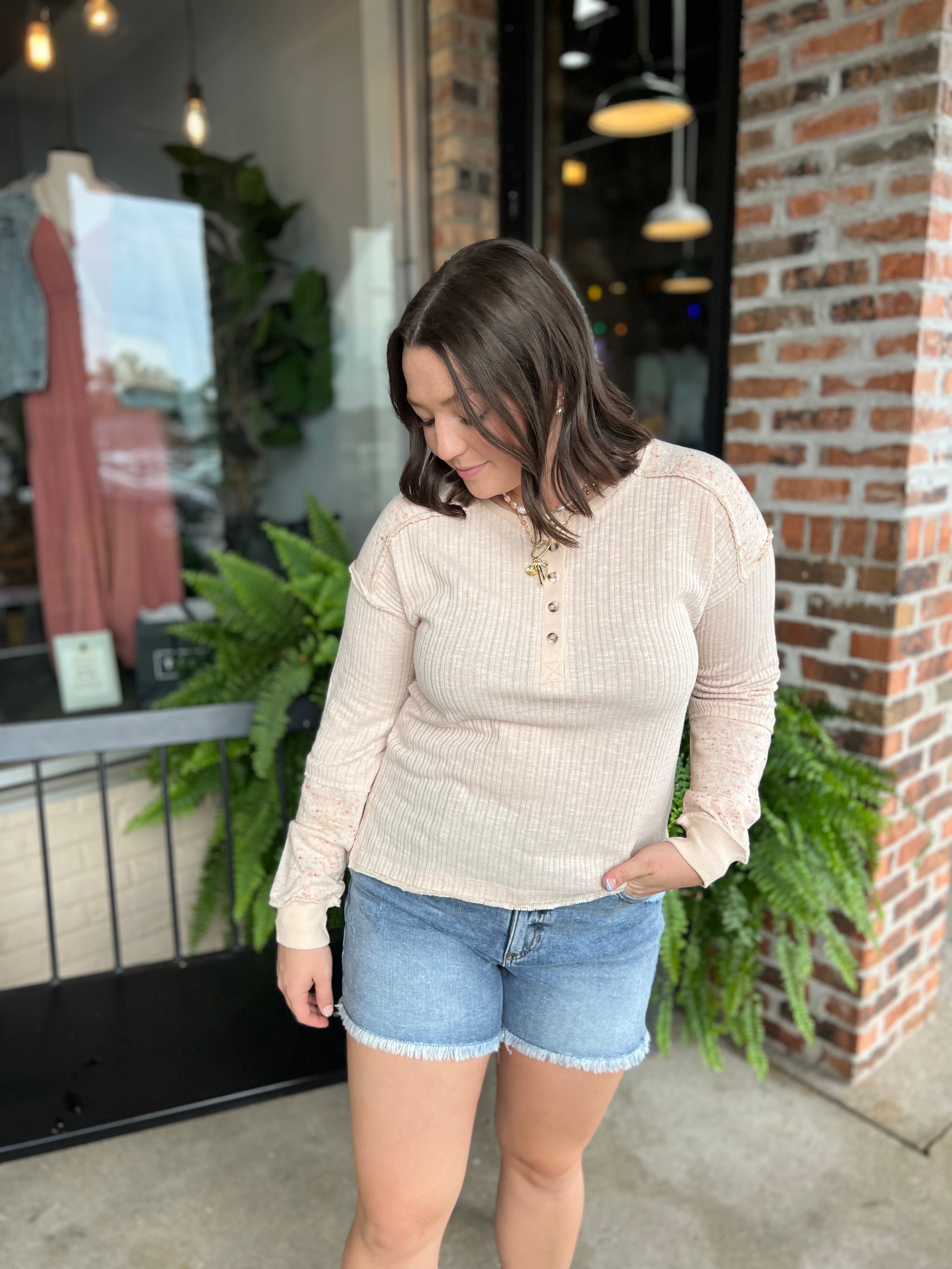 Blush Knit Henley Top - FINAL SALE