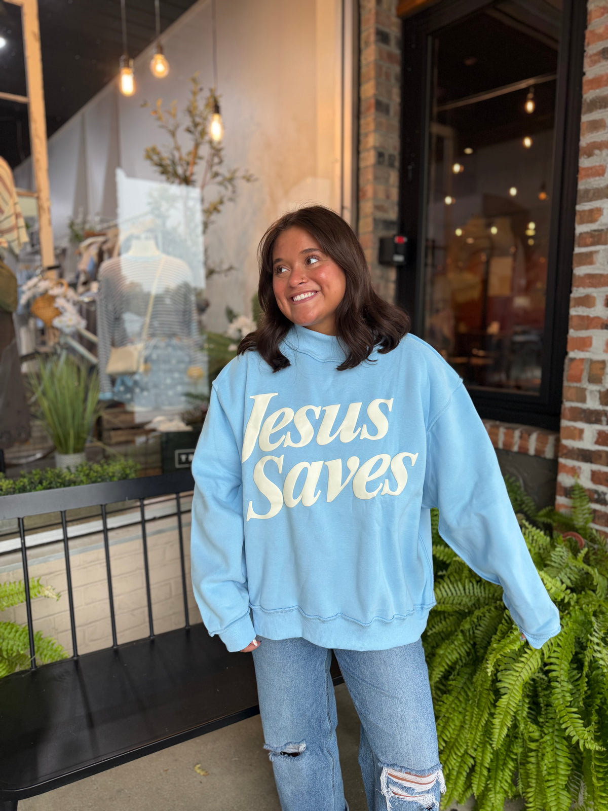 Jesus Saves Mock Neck Sweatshirt