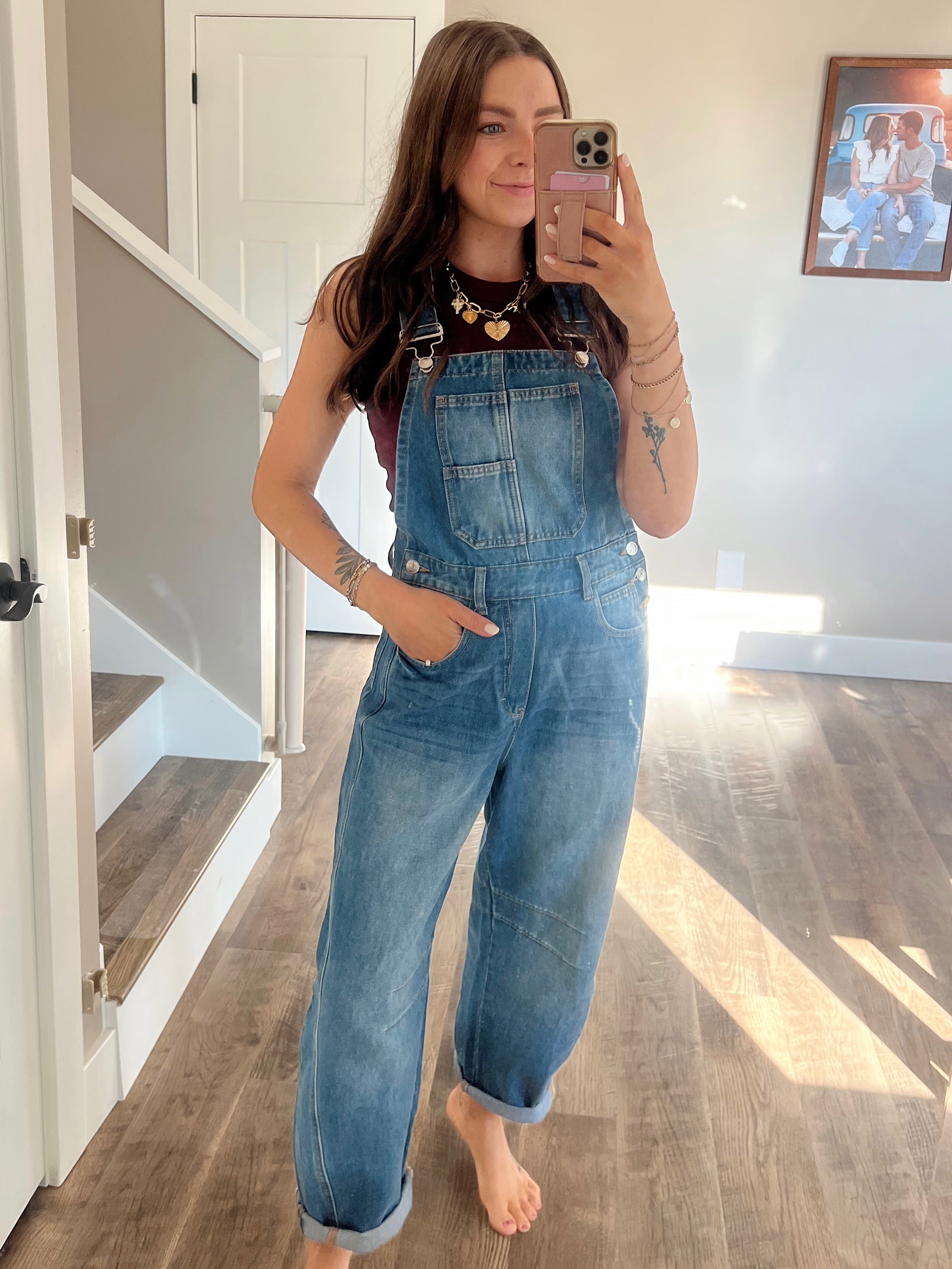 DENIM BARREL OVERALLS