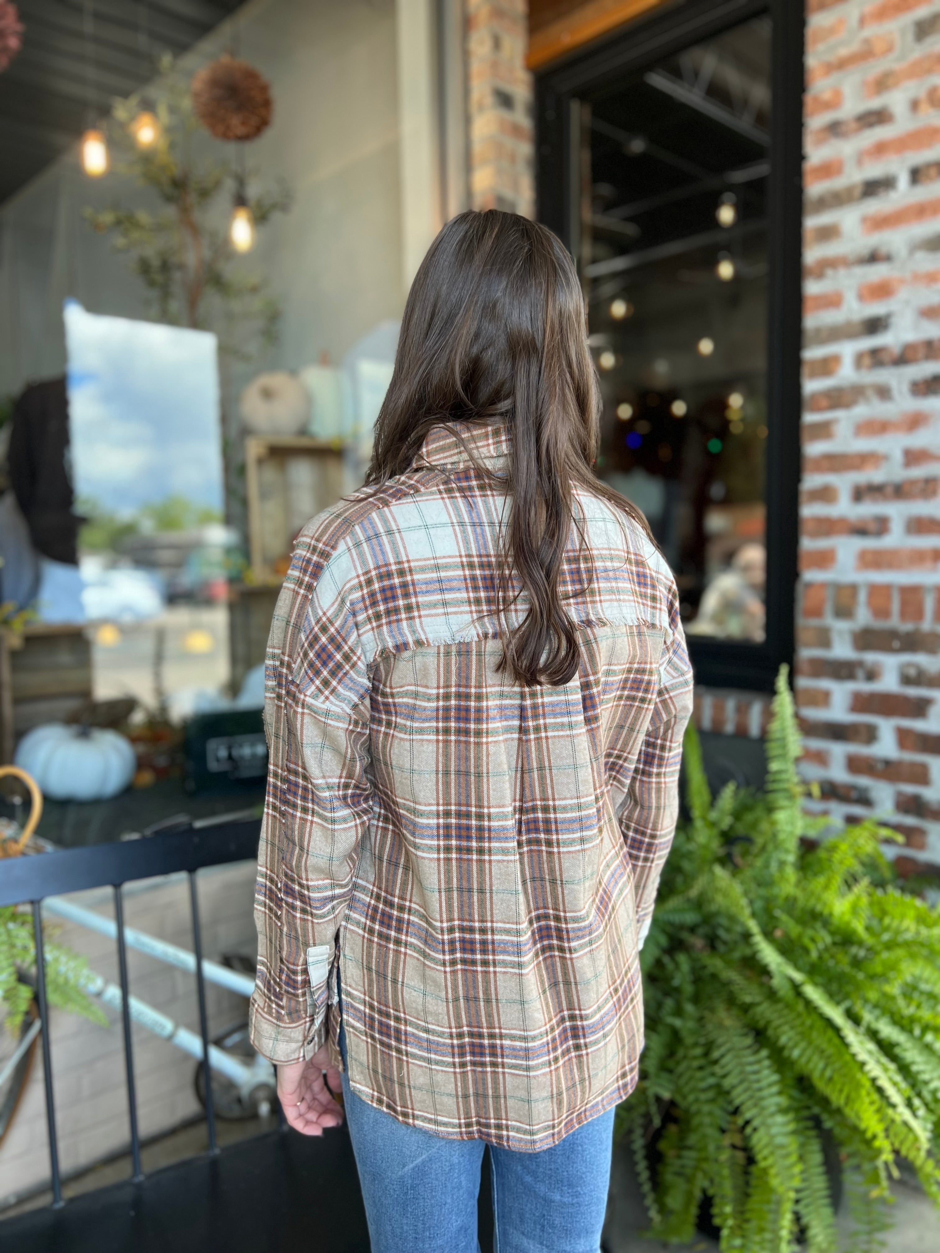 Taupe Contrast Plaid Detail Shirt