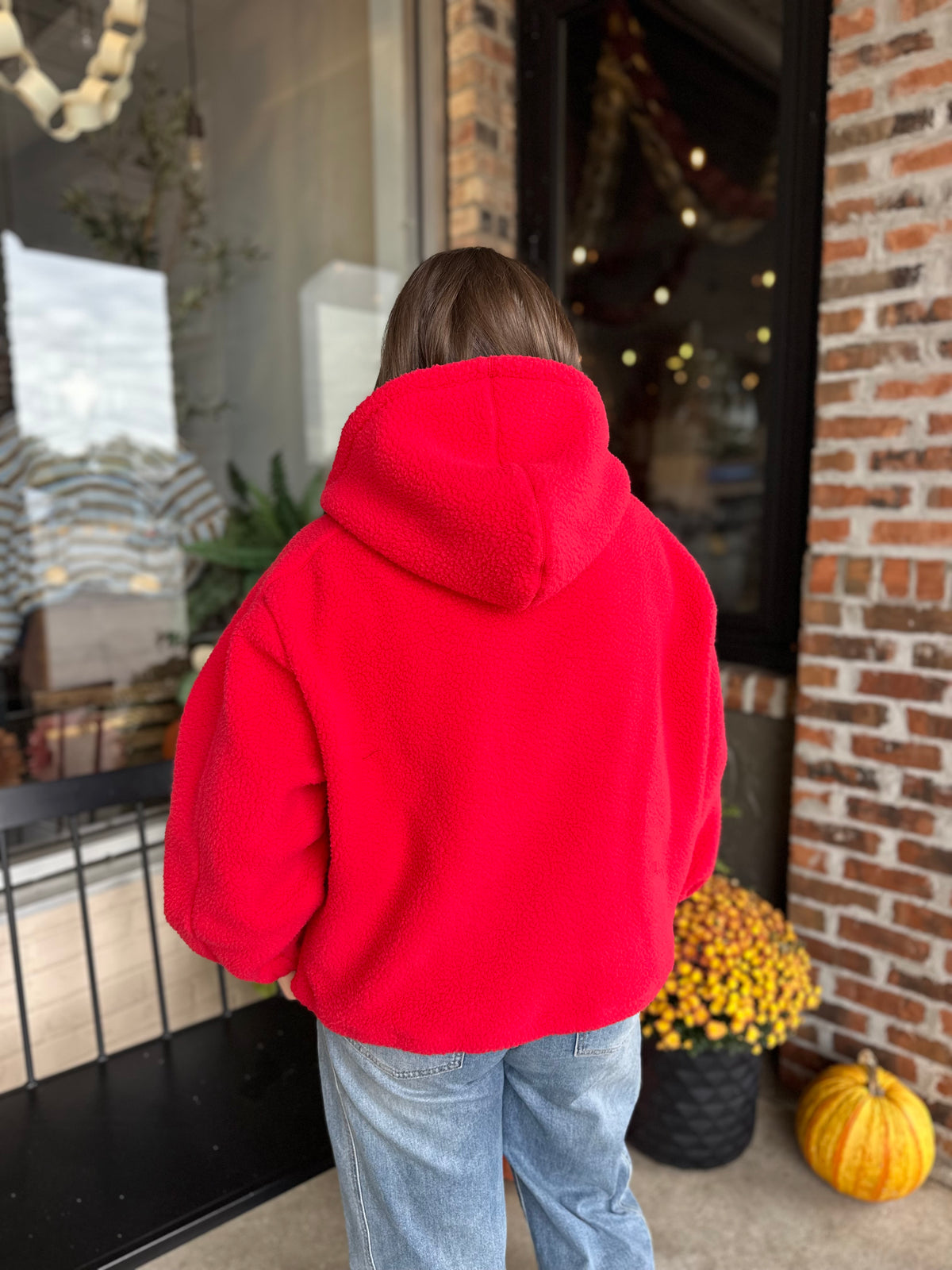 Red Half Zip Fleece Hoodie