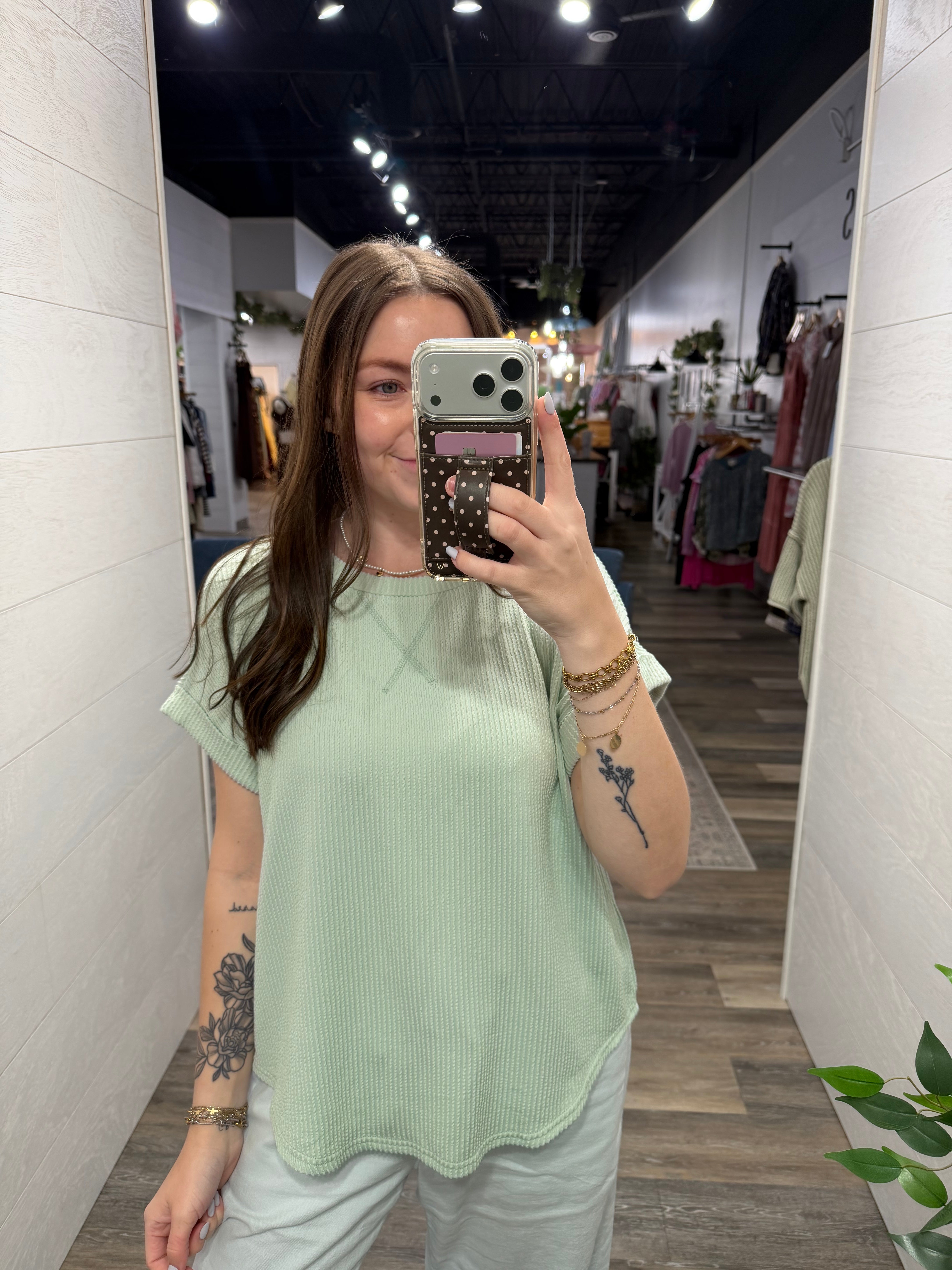 Dusty Mint Ribbed Top