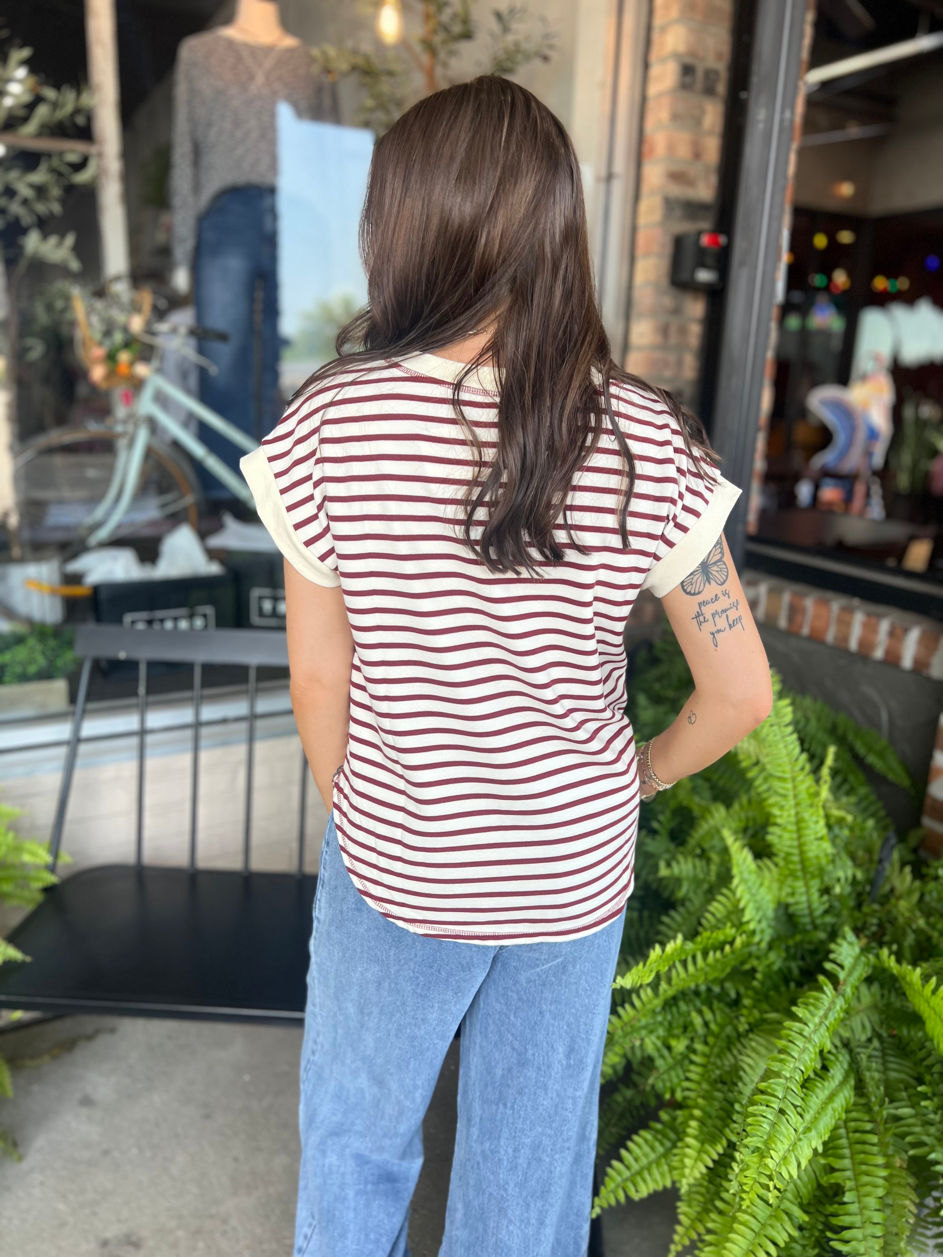 Burgundy Stripe Button Henley