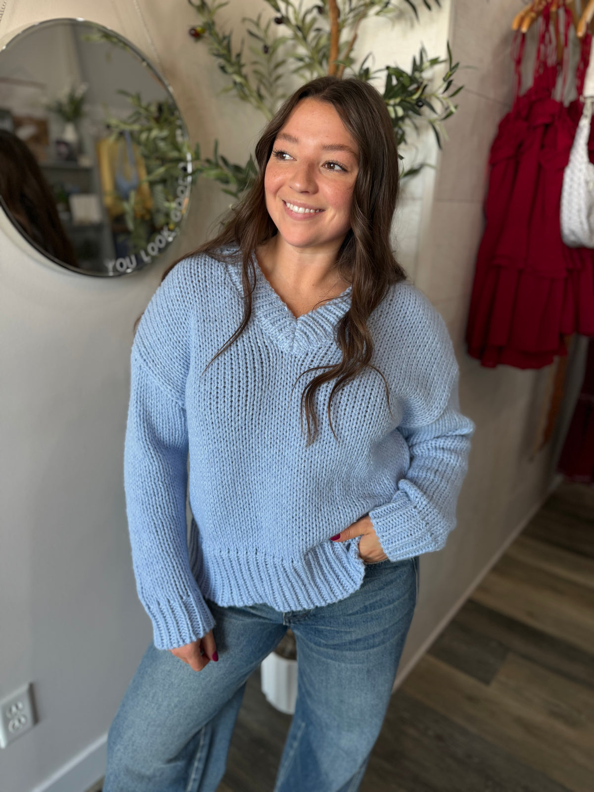 Light Blue V Neck Sweater