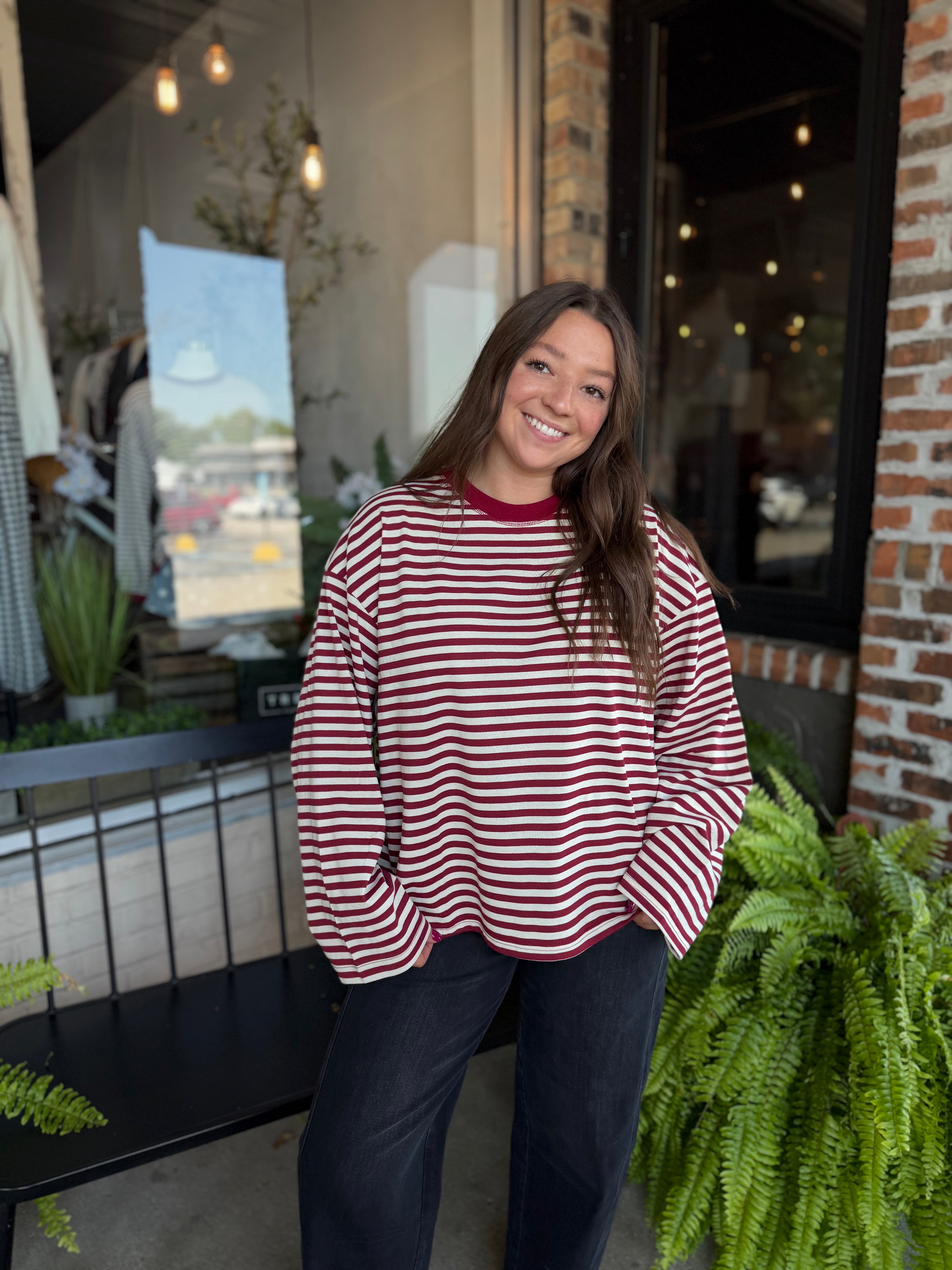 Red Stripe Long Sleeve Top