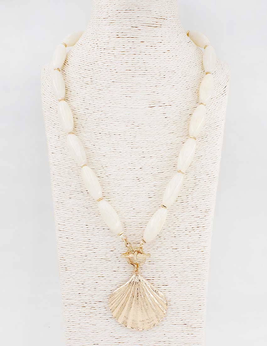 White Oval Stone Shell Charm Necklace