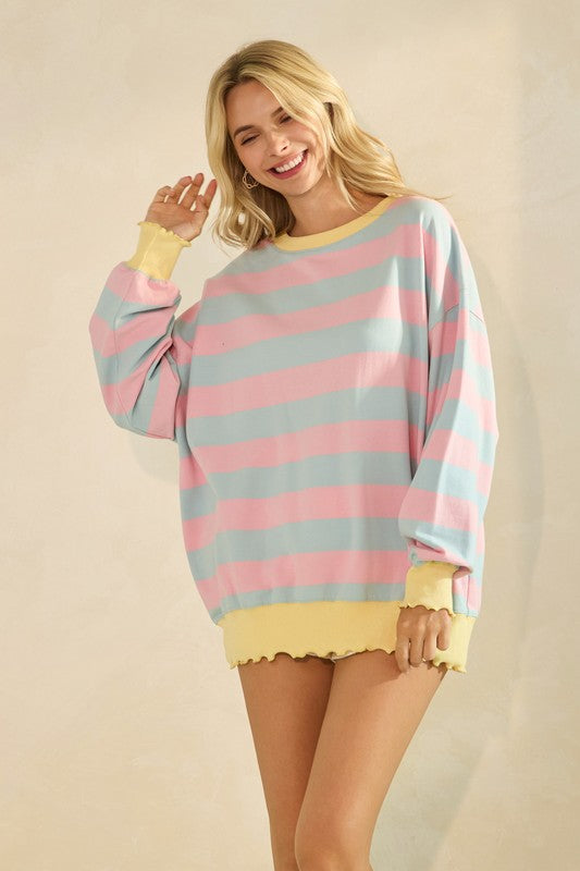Pink Wide Striped Long Sleeve Top
