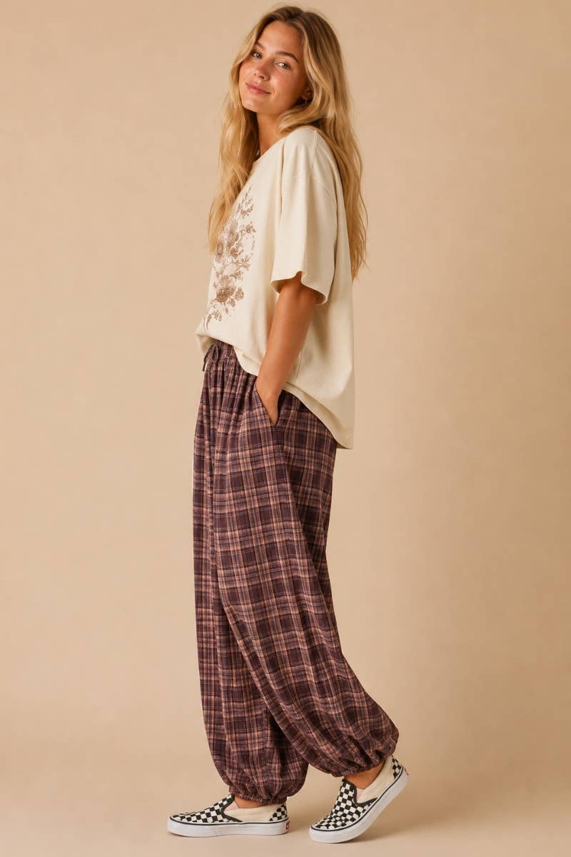 Brown Plaid Joggers