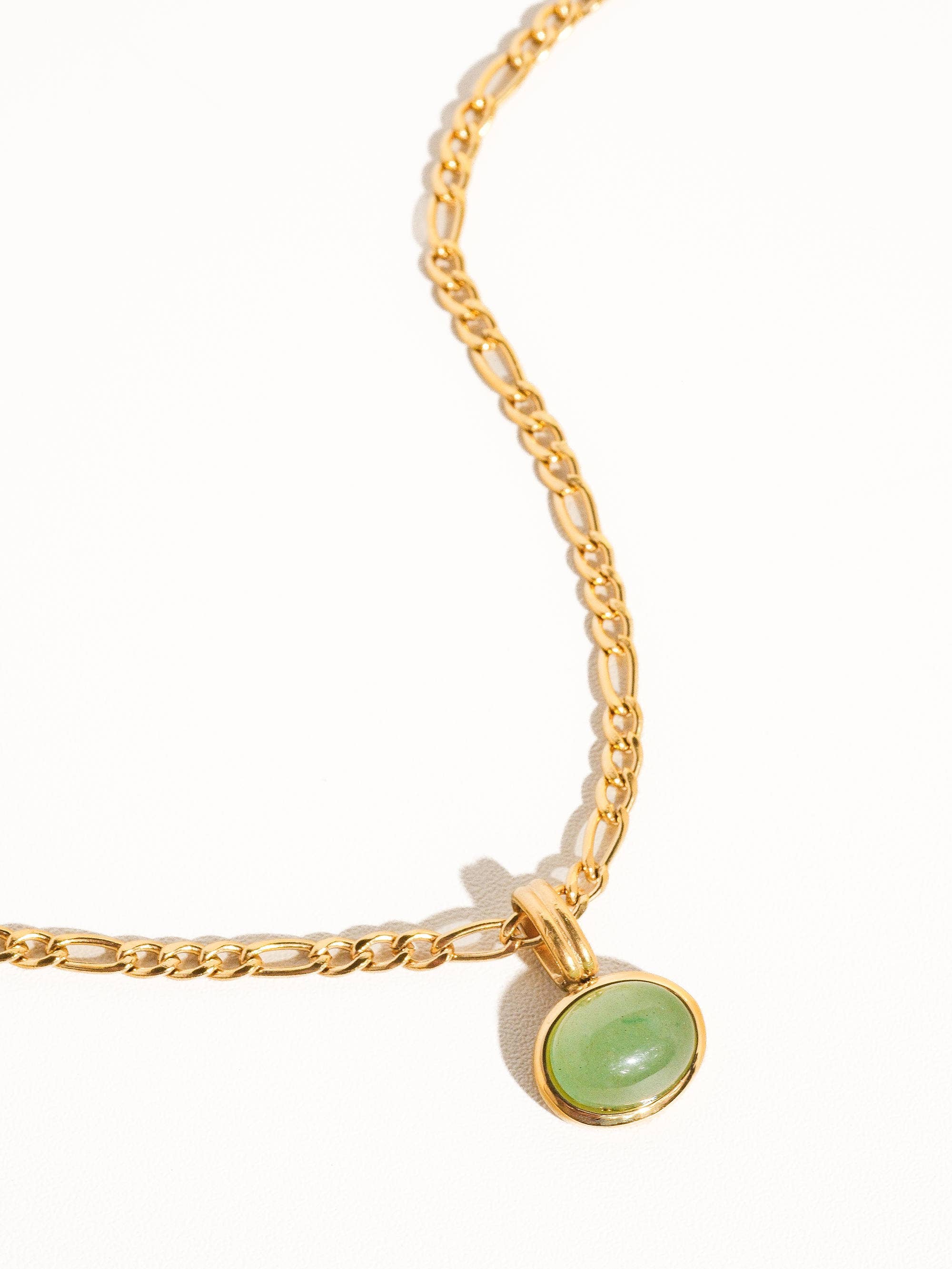 Green Stone Pendant Chain Necklace Non-Tarnish