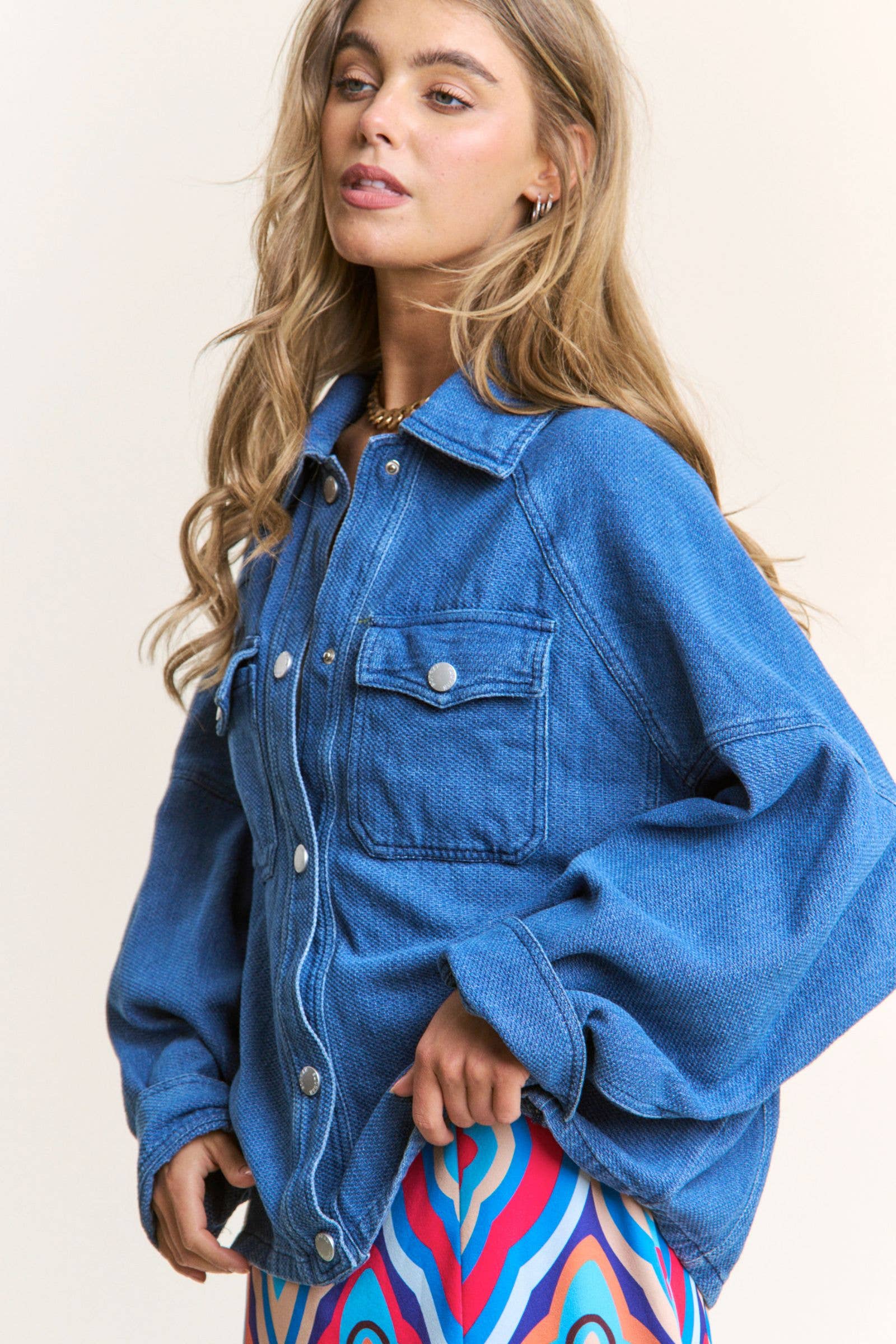 Oversized Snap Button Up Denim Shacket