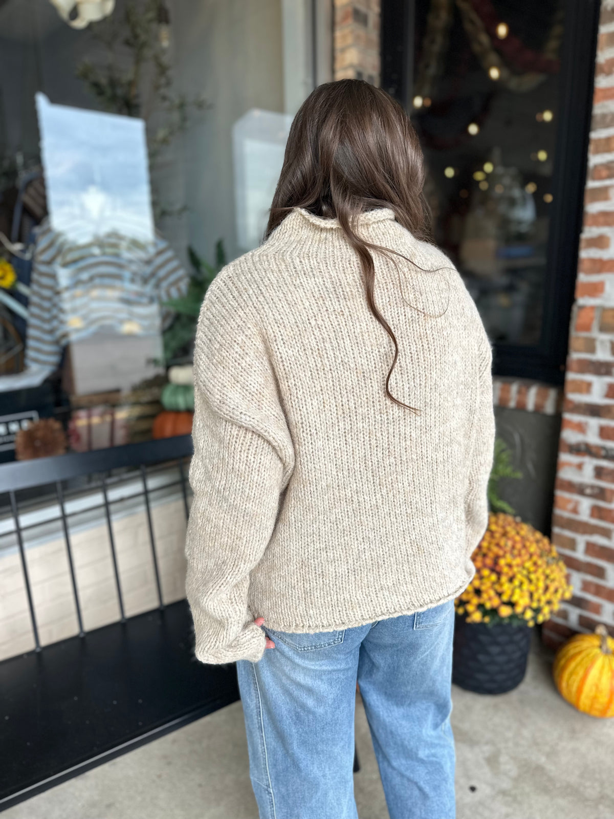 Cream Mock Neck Oversized Sweater