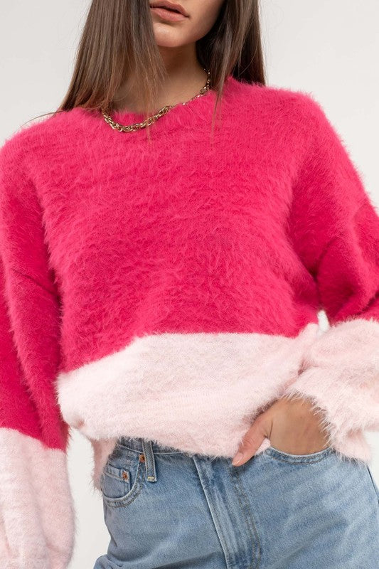 Fuchsia Split Fuzzy Sweater