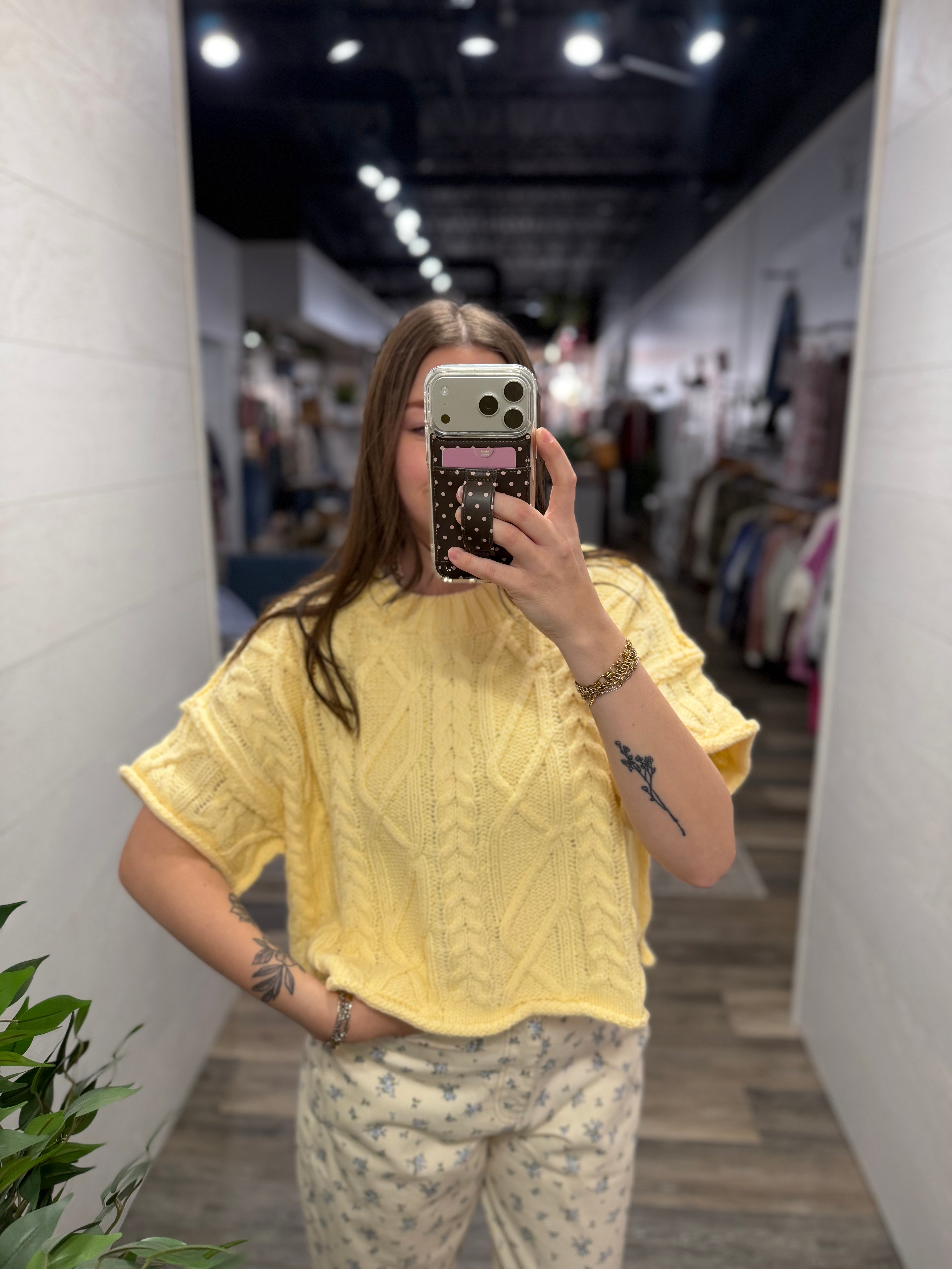 Yellow Knit Short Sleeve Sweater