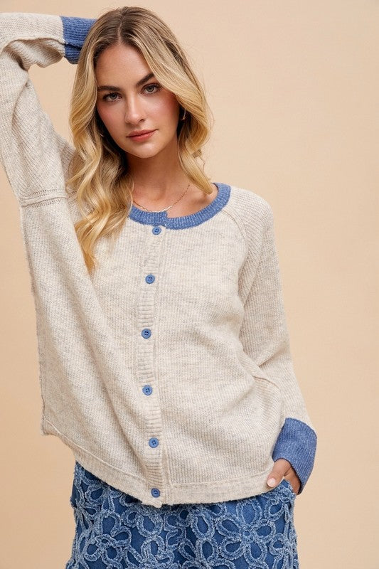 Contrast Rib Sweater Cardigan