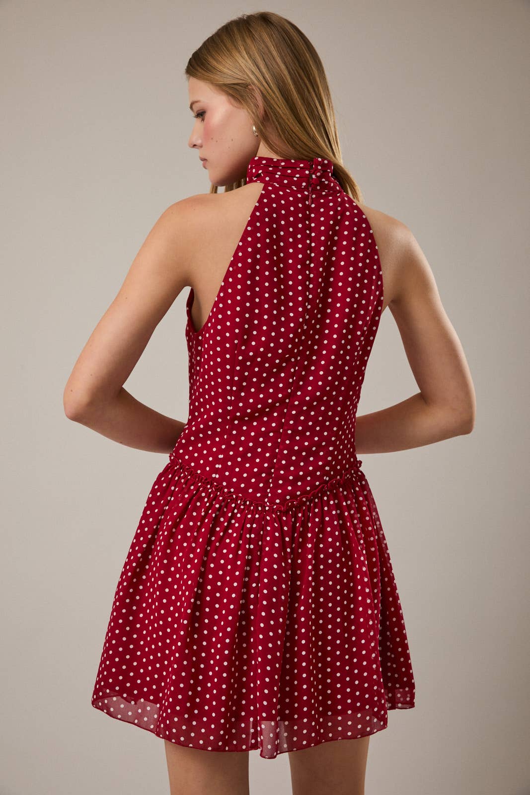Red Polka Dot Halter Neck Dress
