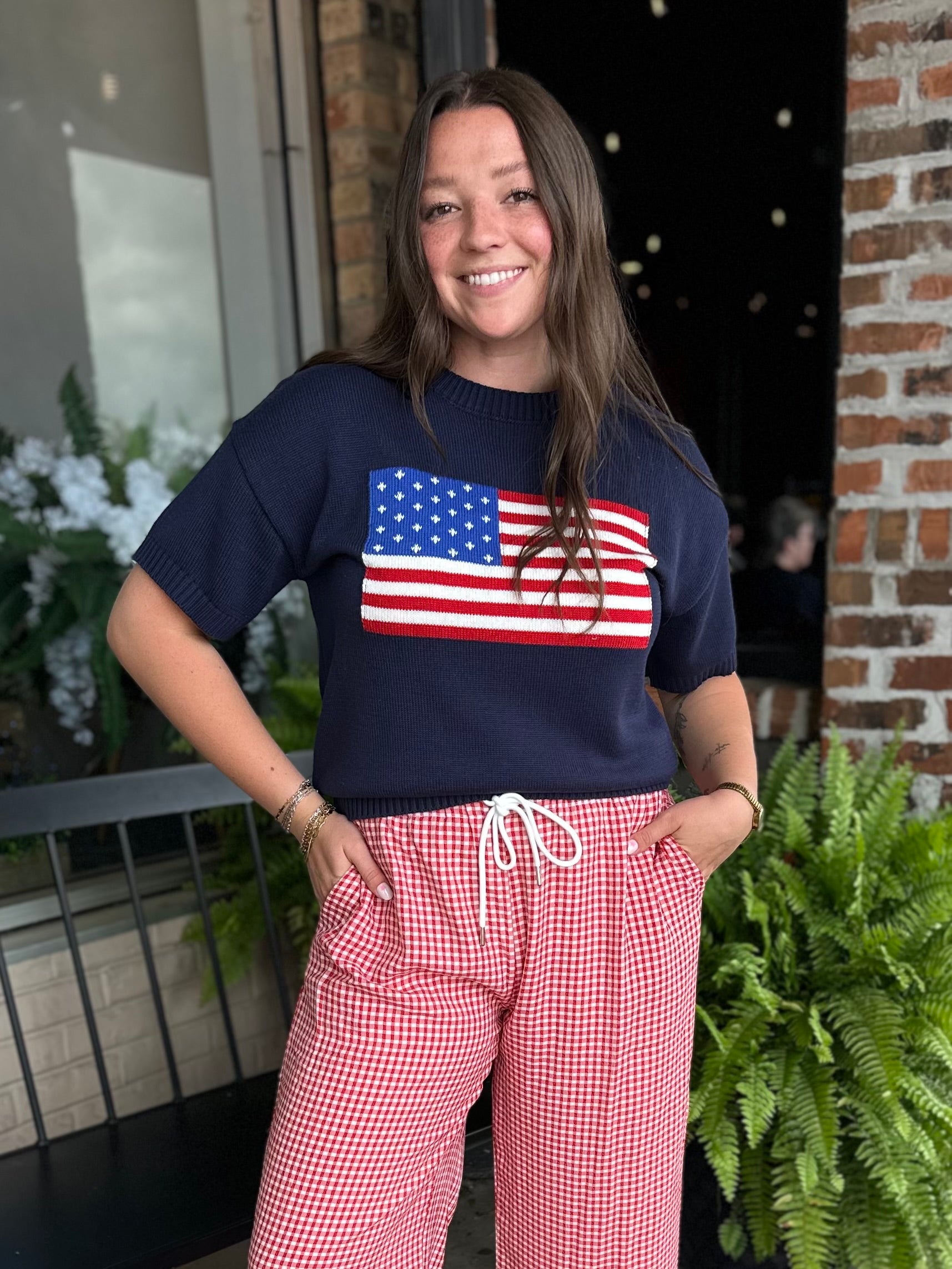 Navy American Flag Knit Top