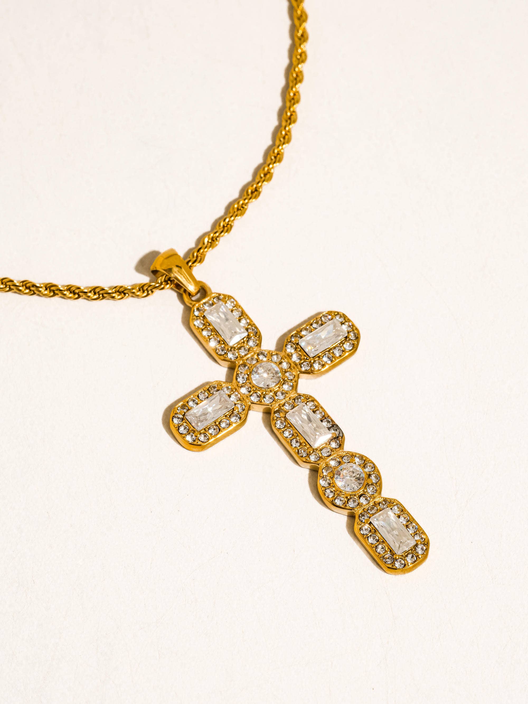 Belrose 18K Gold Non-Tarnish CZ Cross Necklace