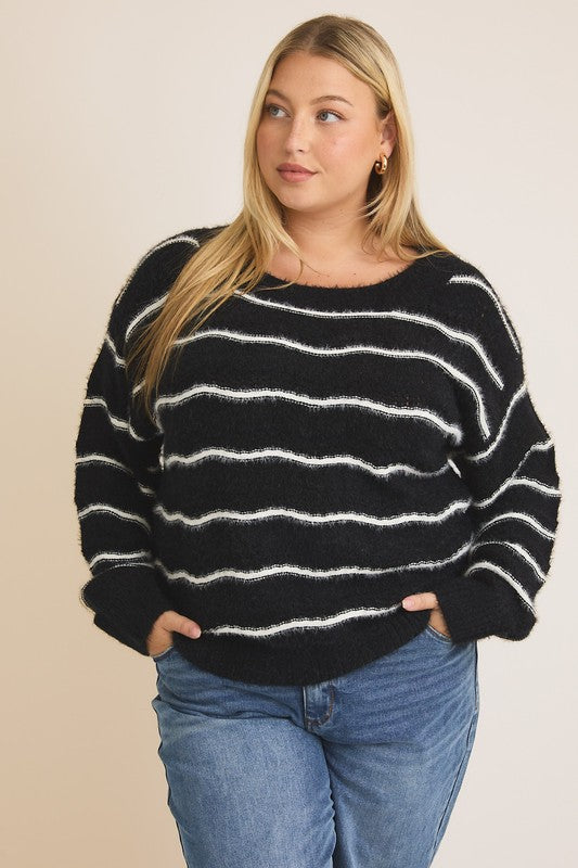 Plus Black/White Stripe Sweater - FINAL SALE