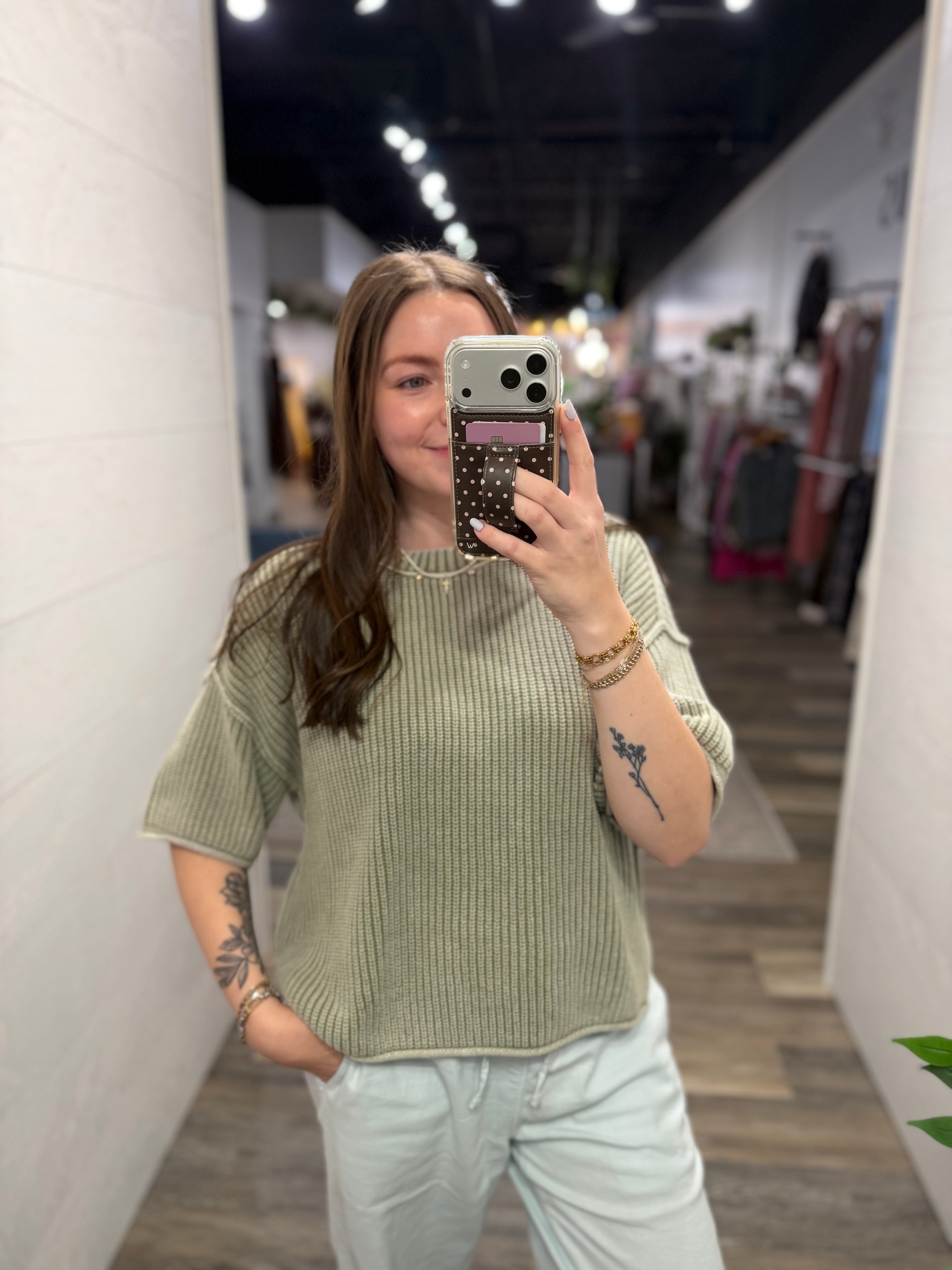 Light Olive Short Sleeve Sweater