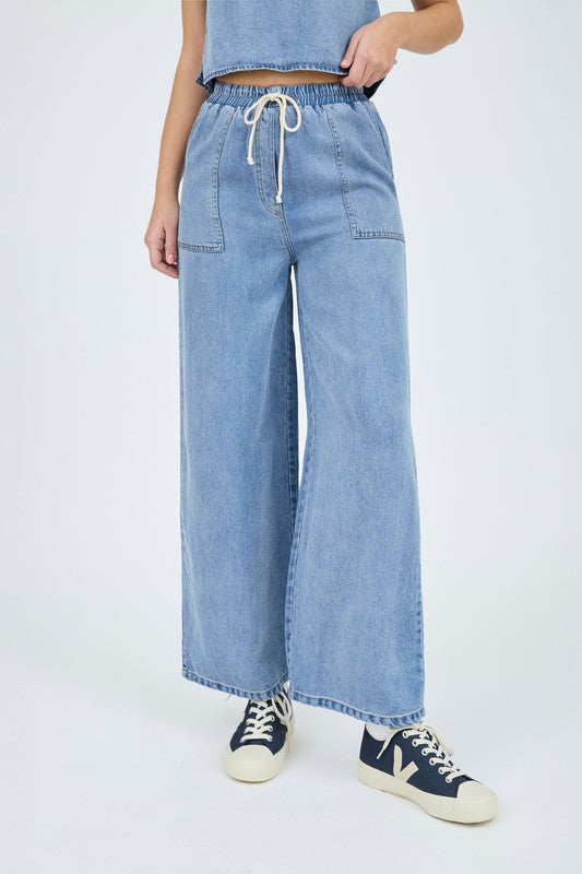 Washed Chambray Wide Leg Pants