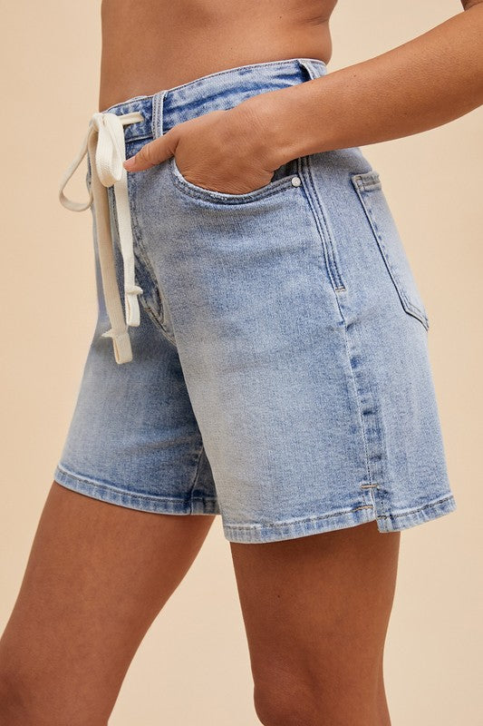 Waist Strap Stretch Denim Shorts