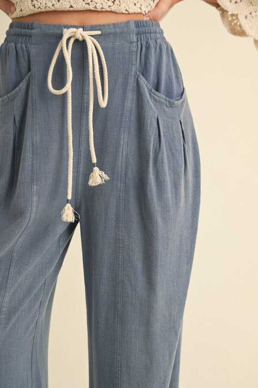 Blue Belted Barrel Pants