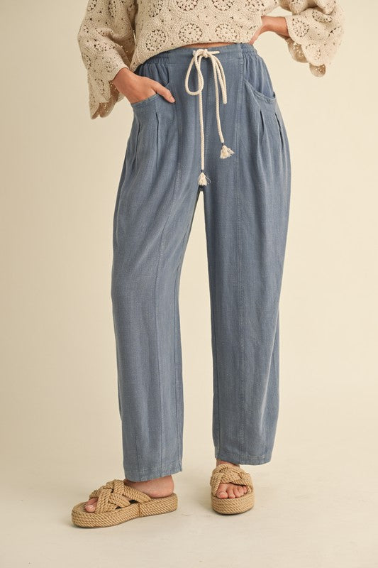 Blue Belted Barrel Pants