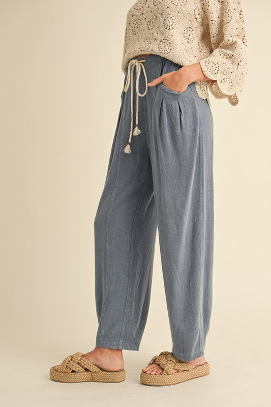 Blue Belted Barrel Pants