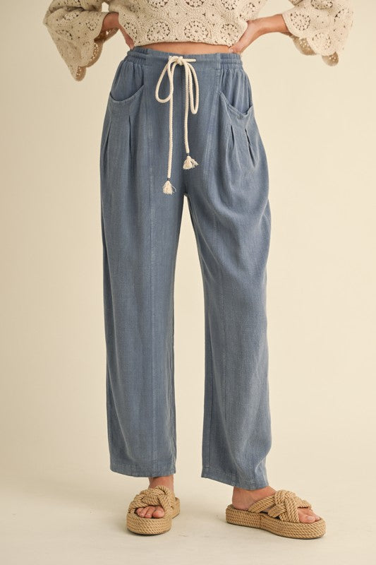 Blue Belted Barrel Pants