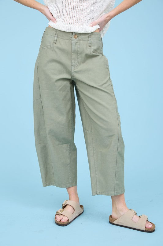Olive Wide Leg Capri Pants