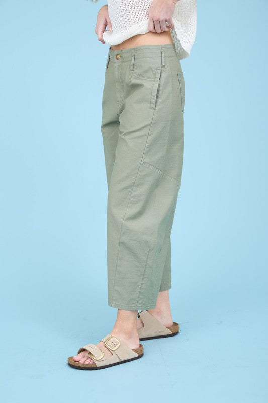 Olive Wide Leg Capri Pants