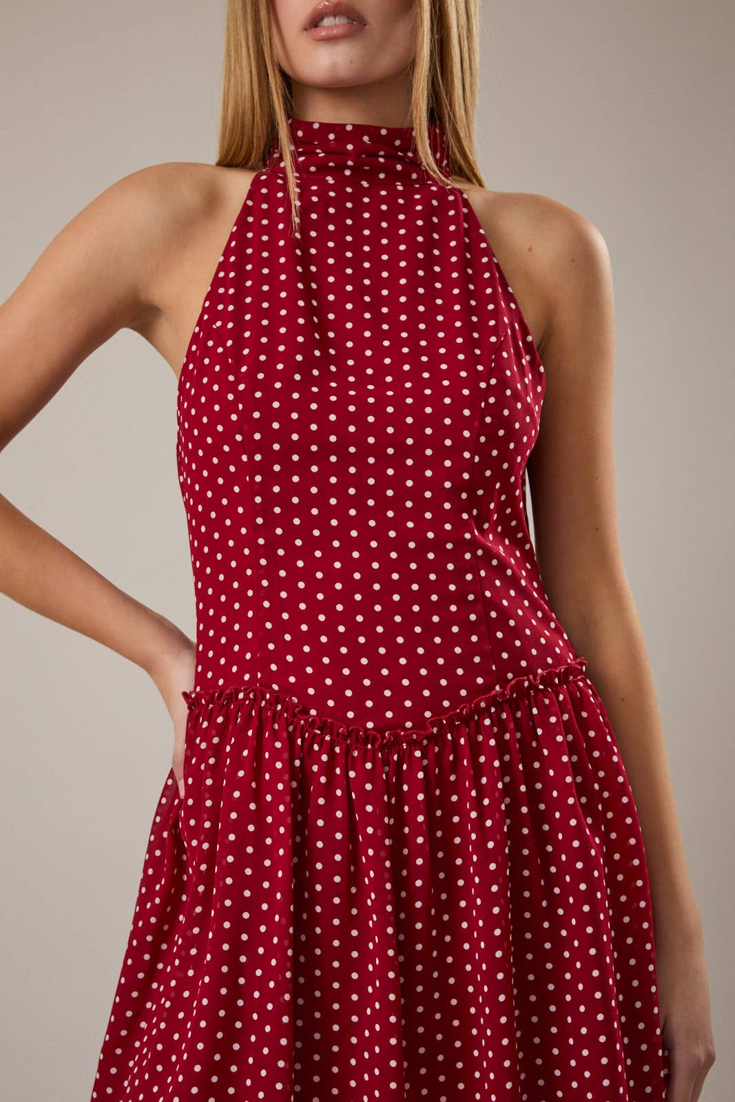 Red Polka Dot Halter Neck Dress