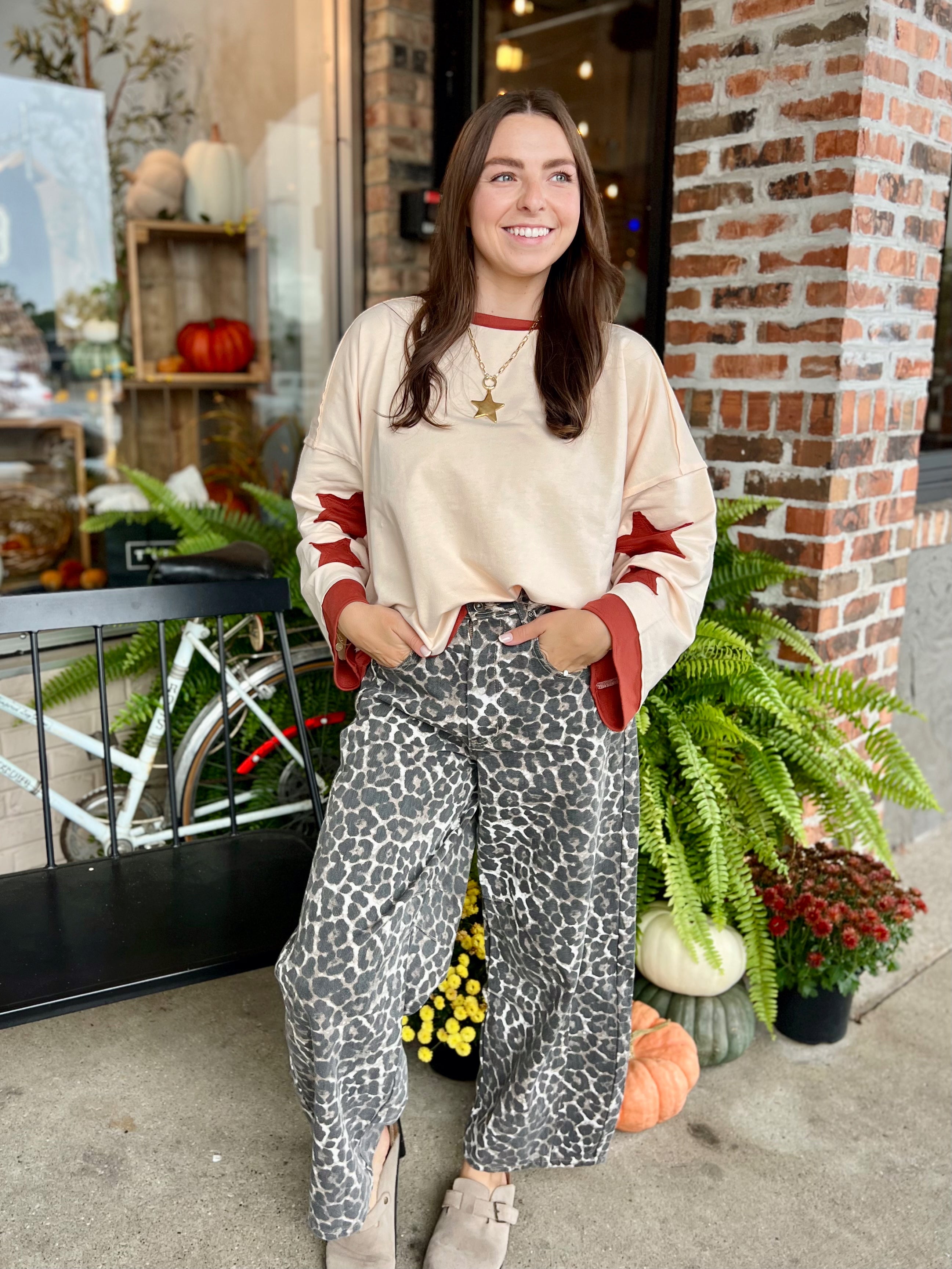 Leopard Printed Barrel Pants