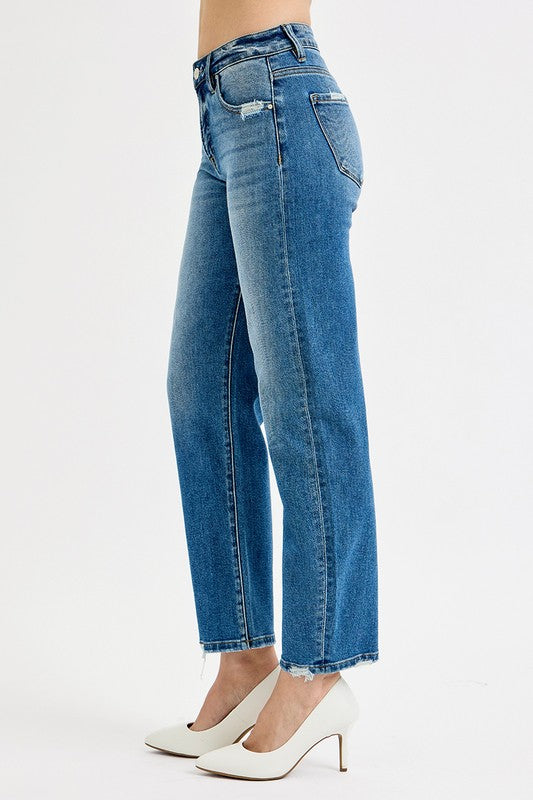 High Rise Ankle Slim Barrel Jeans