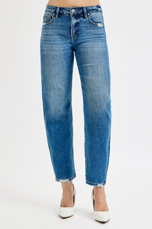 High Rise Ankle Slim Barrel Jeans