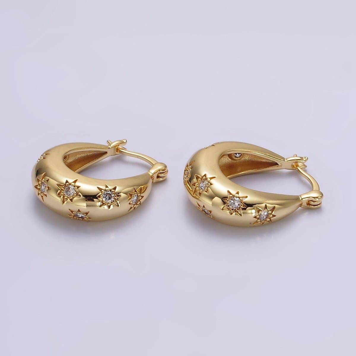 Gold Filled Celestial Stars Latch Hoop Earrings