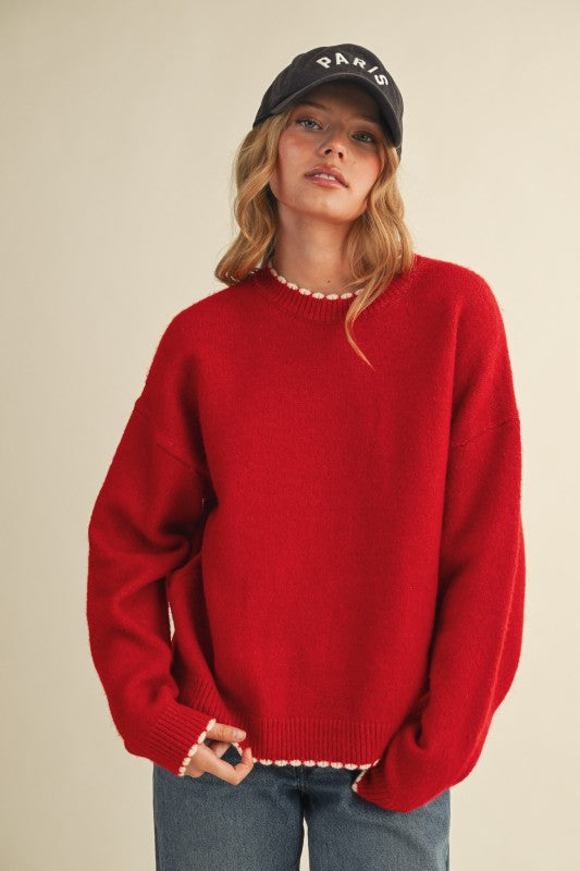 Red Scallop Edge Sweater