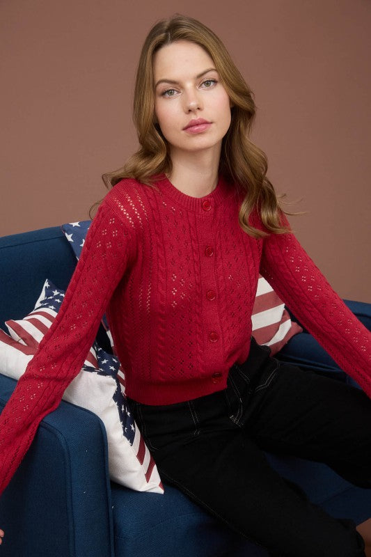 Red Cable Knit Cardi