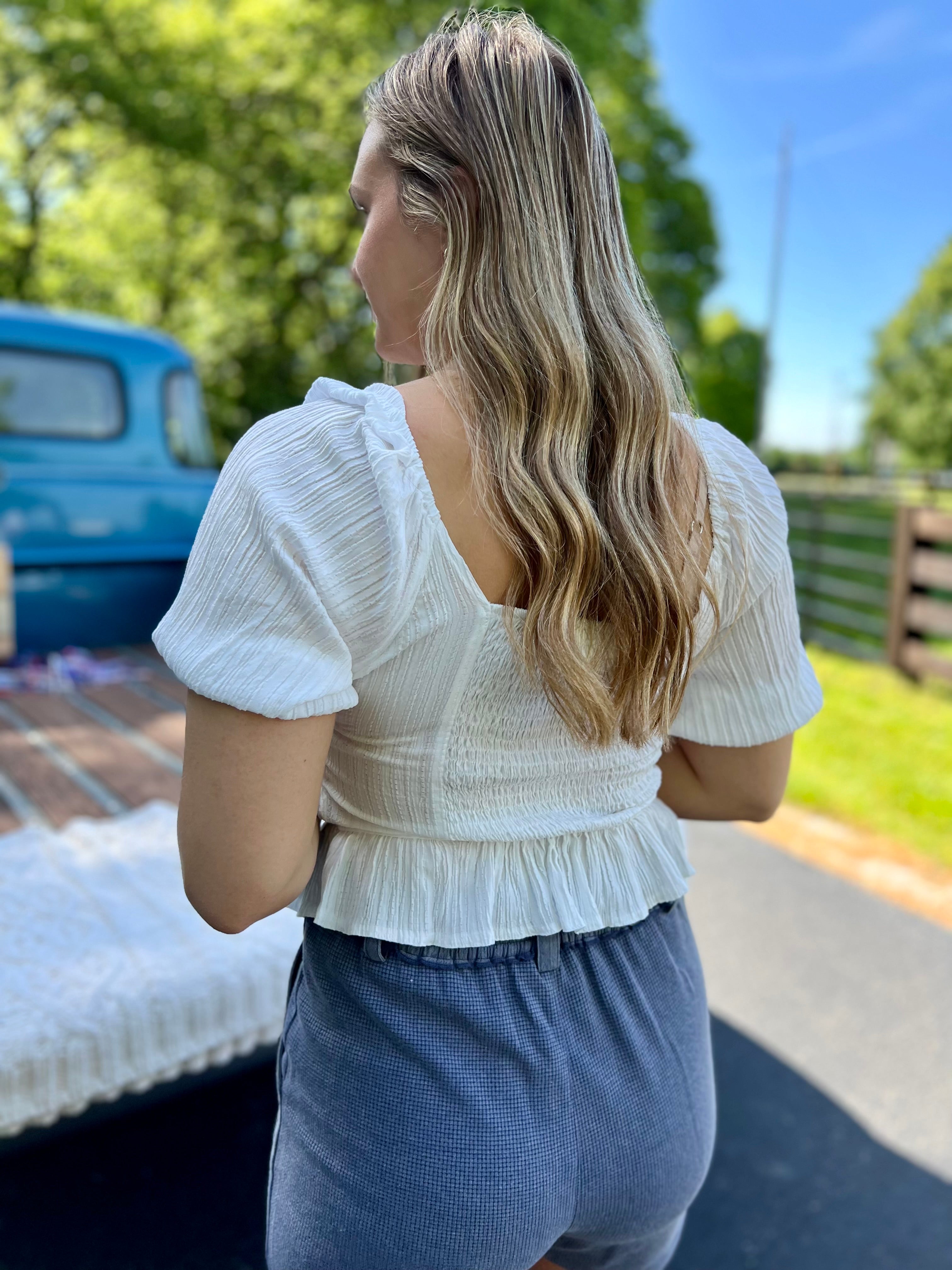 White Textured Woven Top - FINAL SALE