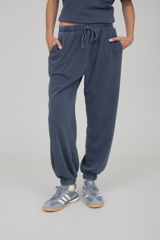 Navy Washed Drawstring Joggers