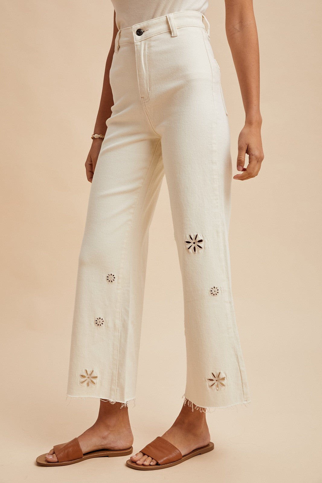 Oatmeal Eyelet Wide Leg Pants